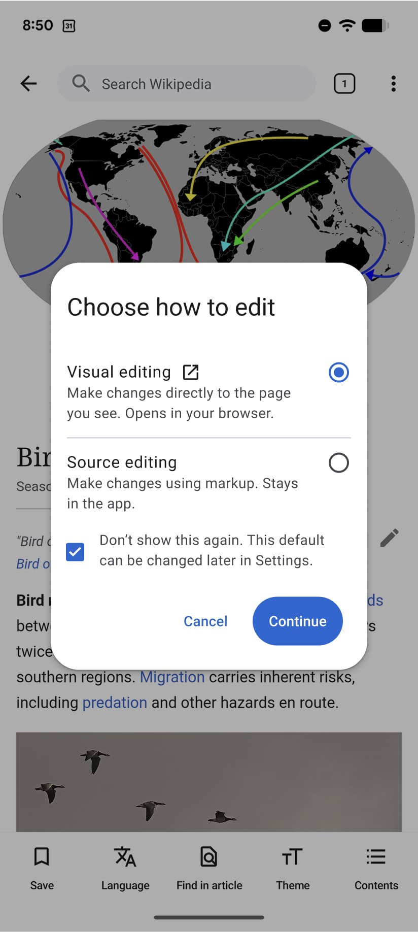 移动优先设计——Wikimedia Android mobile app VE dialogue mockup
